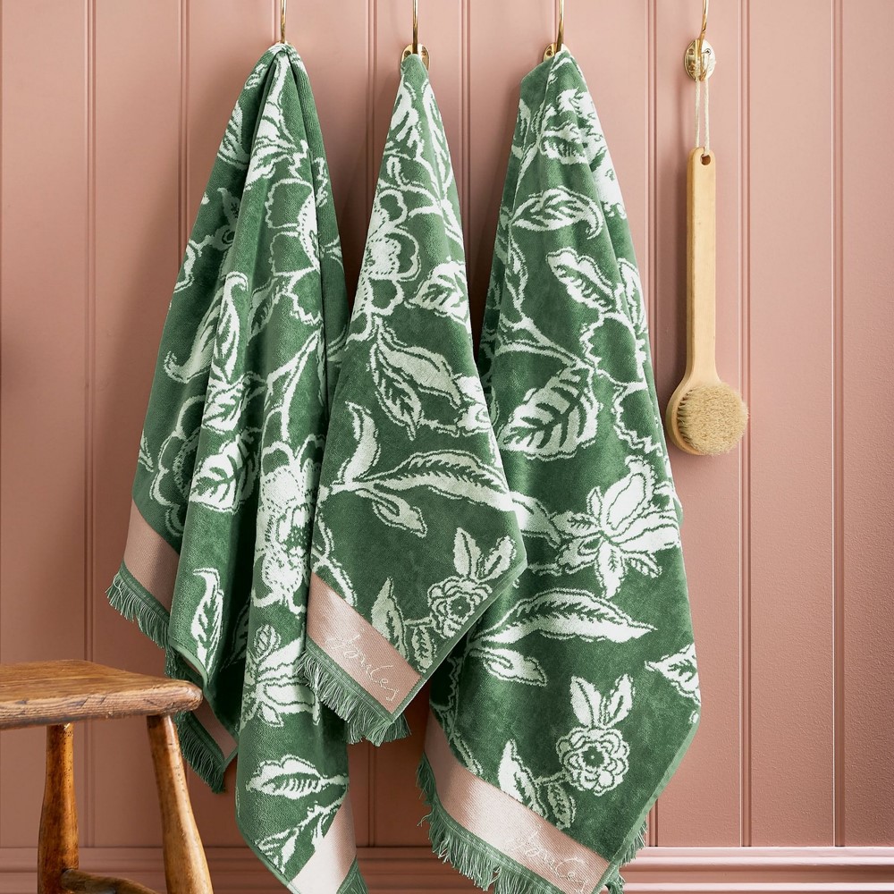 Juliette Floral Cotton Velour Towels by Joules in Green